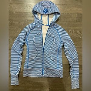 lululemon blue and white stripped zip up hoodie